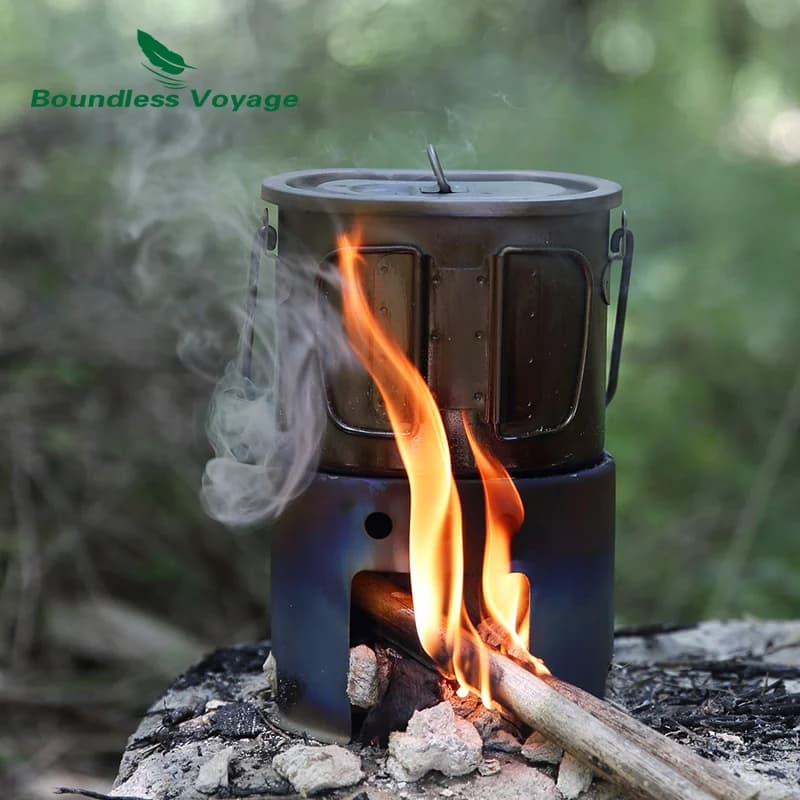800ml Camping Titanium Pot 2 in 1 Wood Stove Cup Set Outdoor Travel Backpacking Solo Cookware Cooking Mess Kit