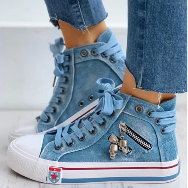 Scarpe da ginnastica alte da donna piatte da donna scarpe sportive vulcanizzate per ragazze nuove calzature per il tempo libero in tela denim da donna
