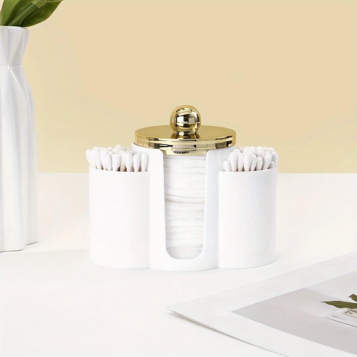 Plastic Cotton Stick Dispenser with lid, organizer for storing bathroom accessories for cotton pads