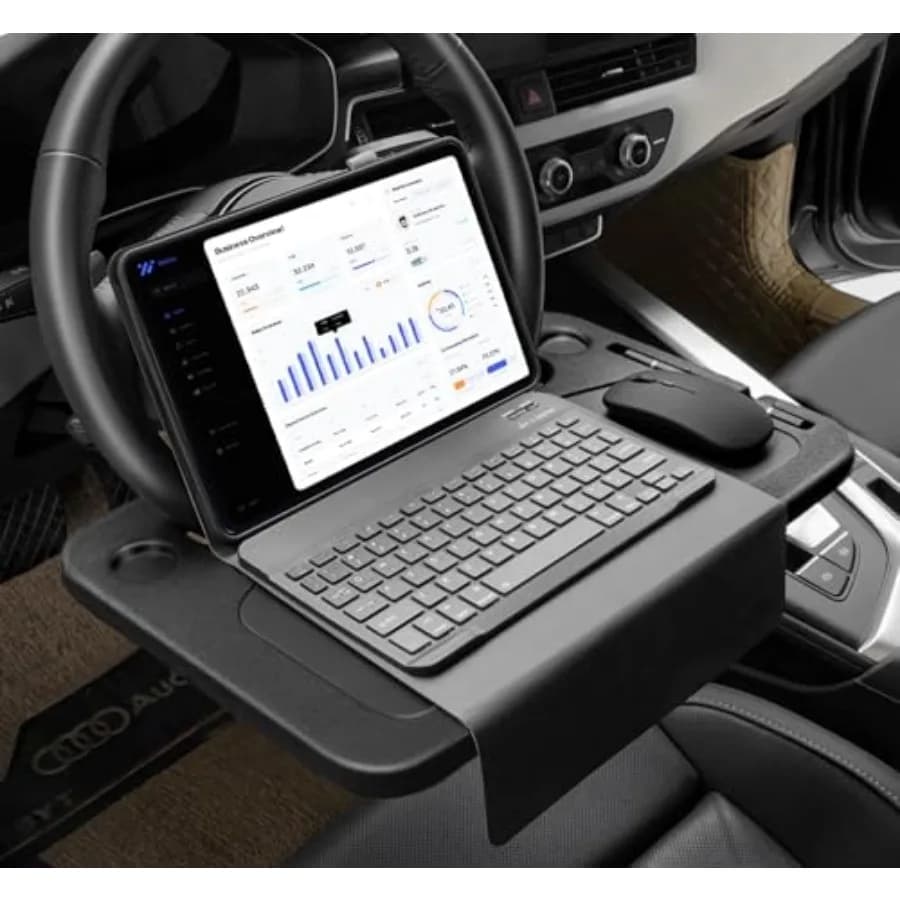 XINDELL Steering Wheel Tray - Food Tray for Eating and Laptop Holder Vehicle Travel Accessories, Front Seat Desk Car Organizer,