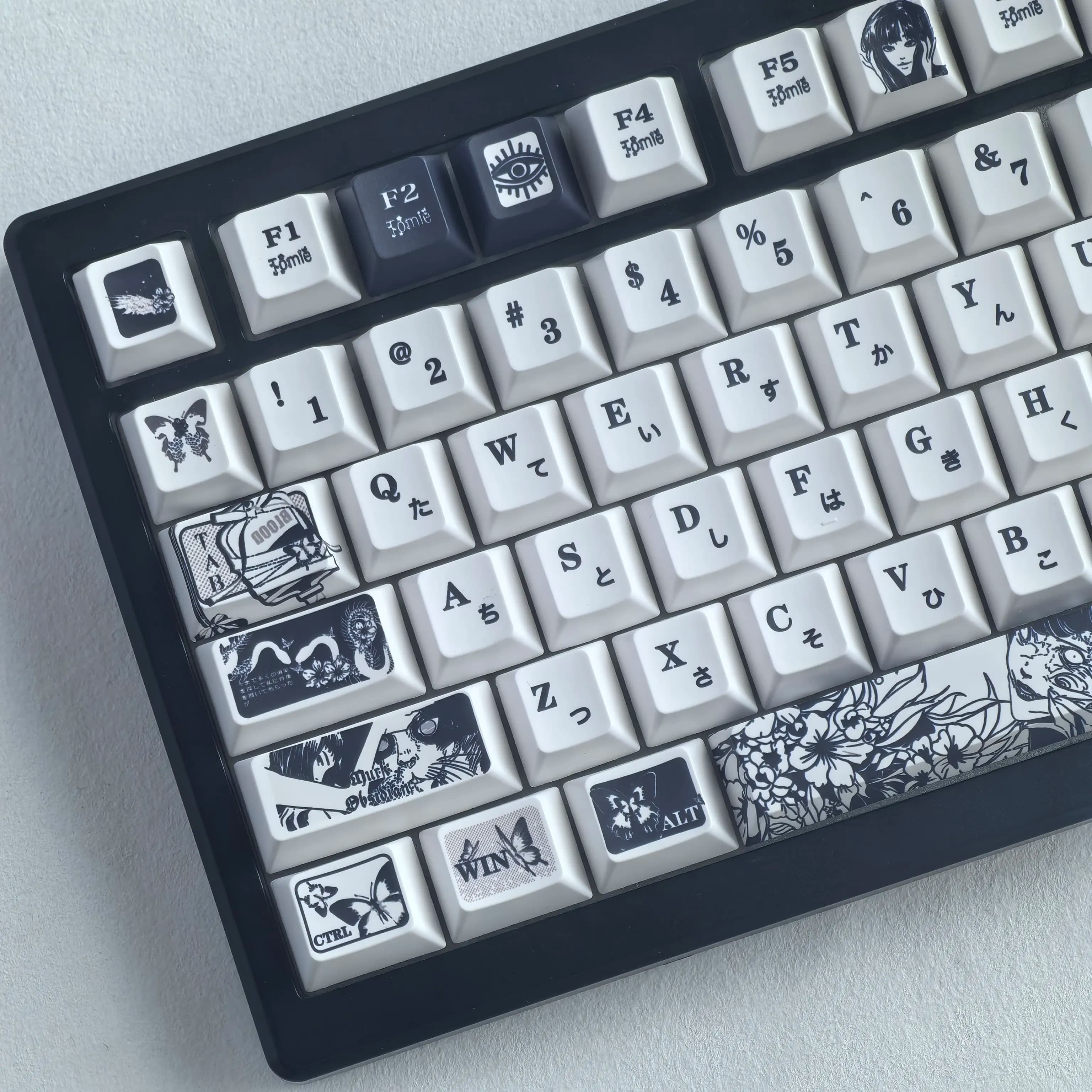 MAIMOOO Keycap Tomie Black White English Russian Korean Anime Horror Theme Customized DIY Aula Mechanical Keyboard Keycaps