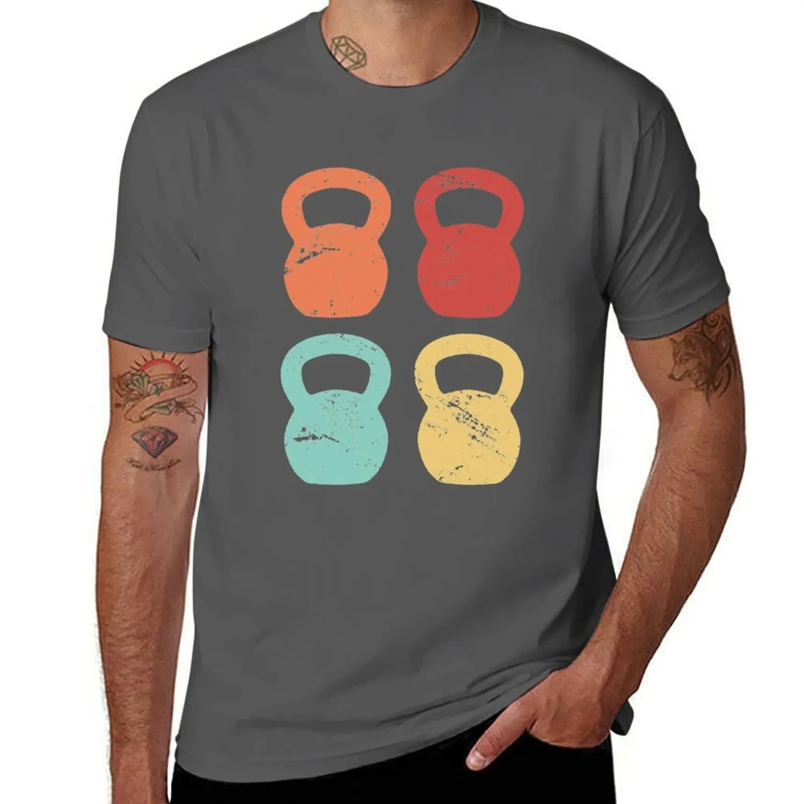 Kettlebells Abstract Art T-shirt, fantastic fitness and gym shirt, simple design casual t-shirt, short sleeve shirt