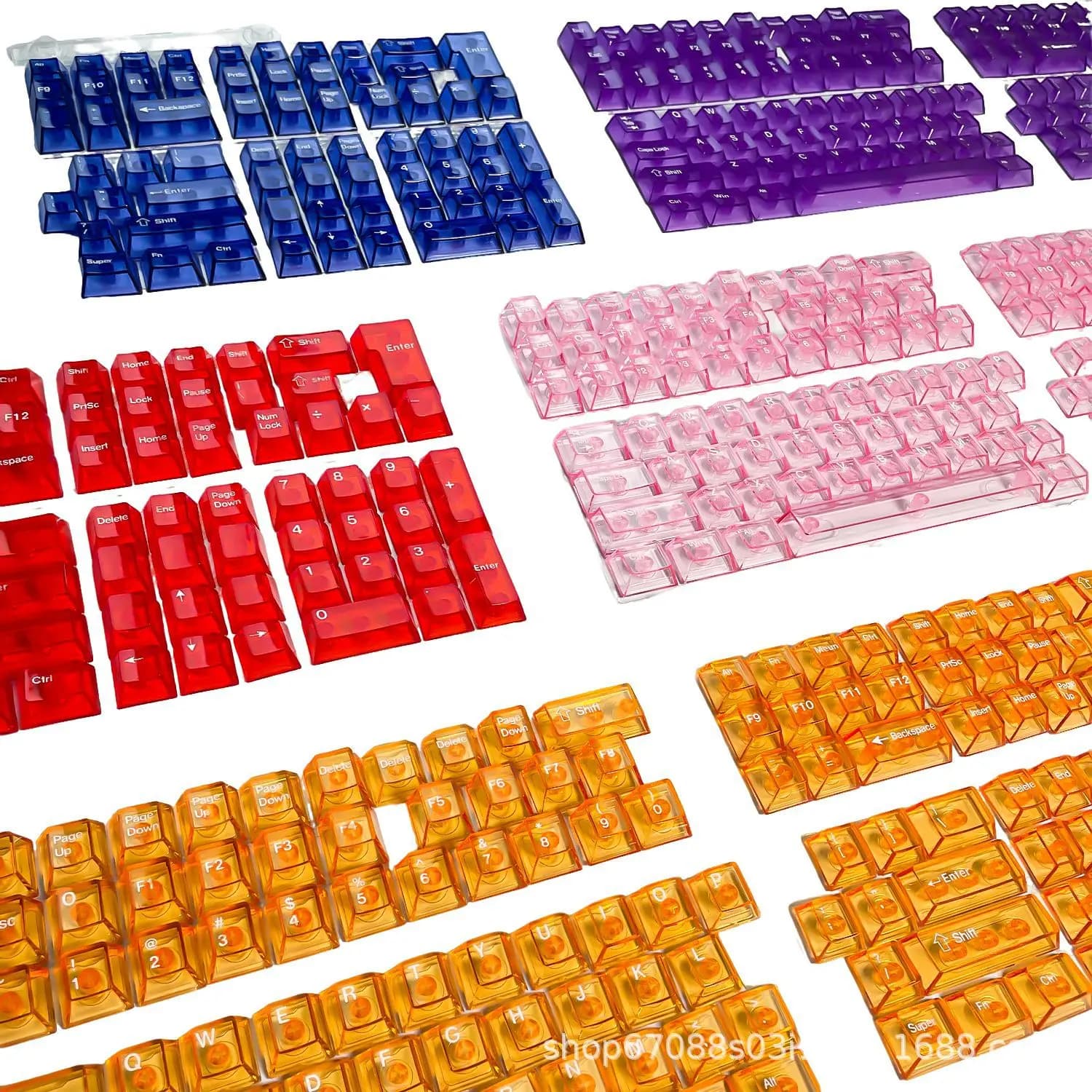Keycaps originali di colore rosso altamente trasparenti, personalizzati in materiale PC trasparente con incisione laterale per tastiere meccaniche.