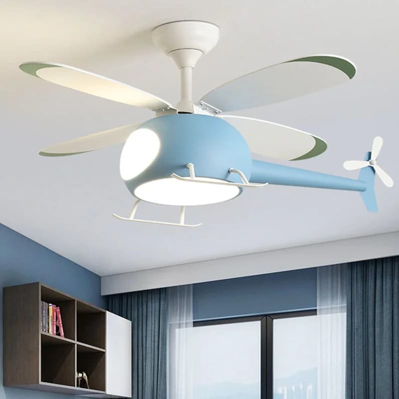 Blu Rosa aereo camera dei bambini ventilatore a soffitto lampada moderna colorata Elicottero camera da letto per bambini lampadario Cartoon Plafoniera LED