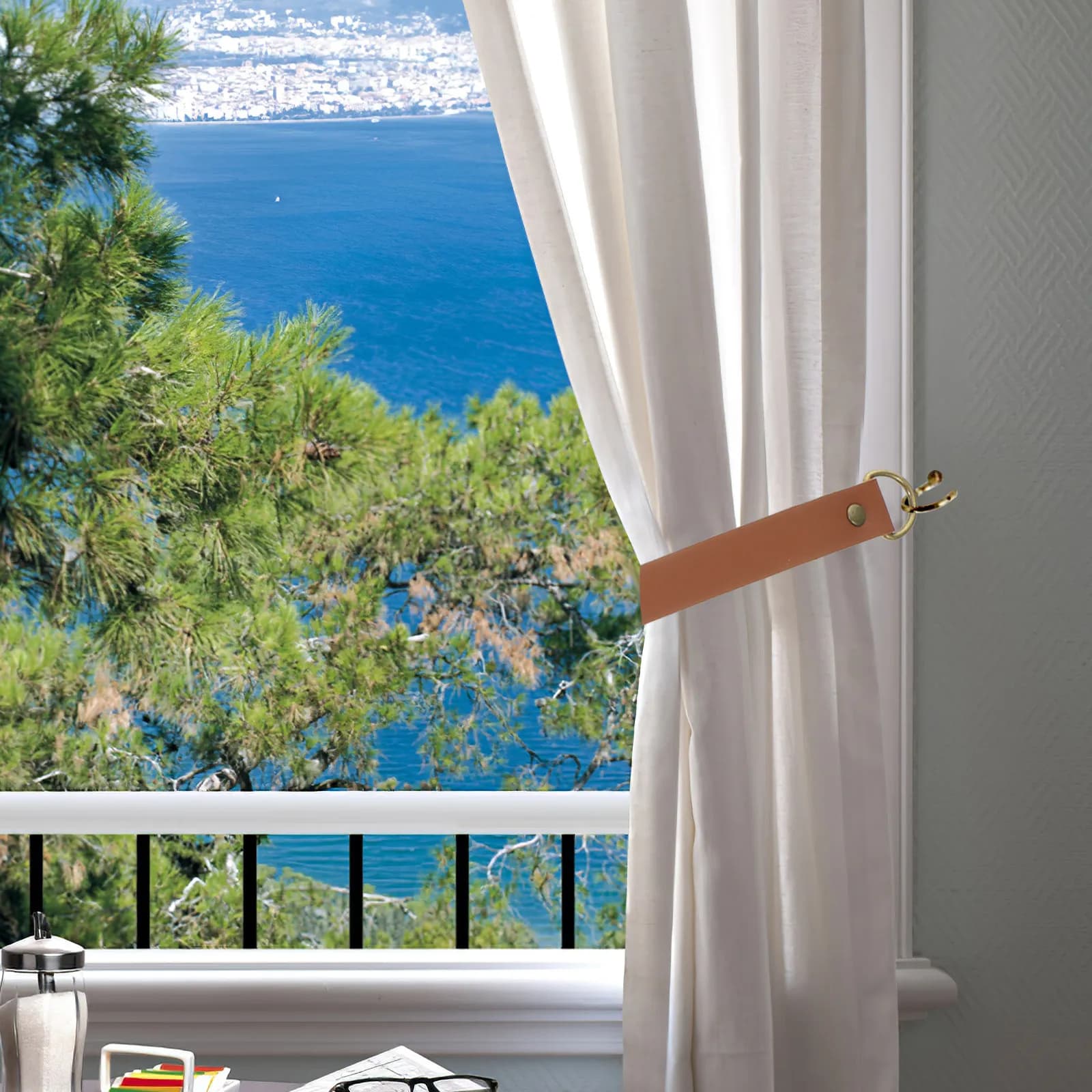 Set di 1 fermacurtain in PU, stile moderno, marrone, decorativi per soggiorno, camera da letto, hotel, facili da installare, salvaspazio