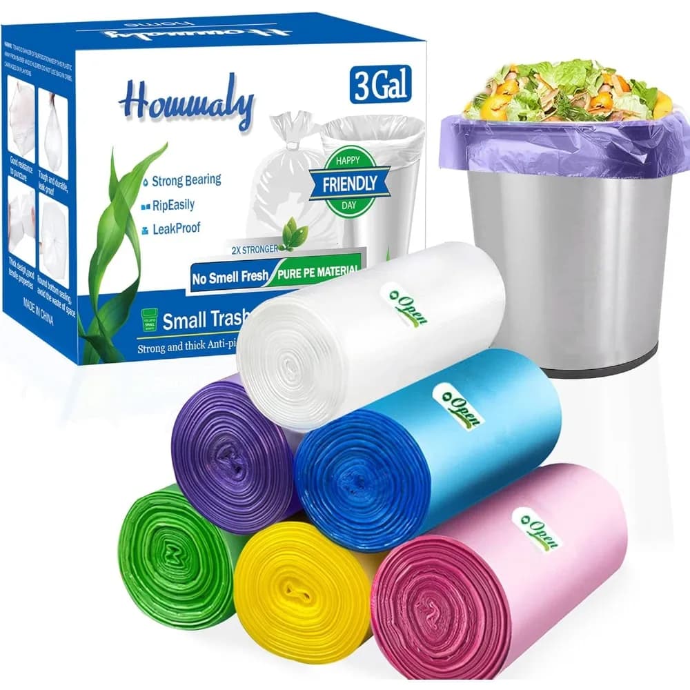 3 Gallon 300pcs Multicolr small Trash Bags Strong Garbage Bags, Bathroom mini Trash Can Bin Liners, Small Plastic Bags for office, waste basket liner, fit 12 Liter,2.6,3,3.2Gal（Multicolr 300）