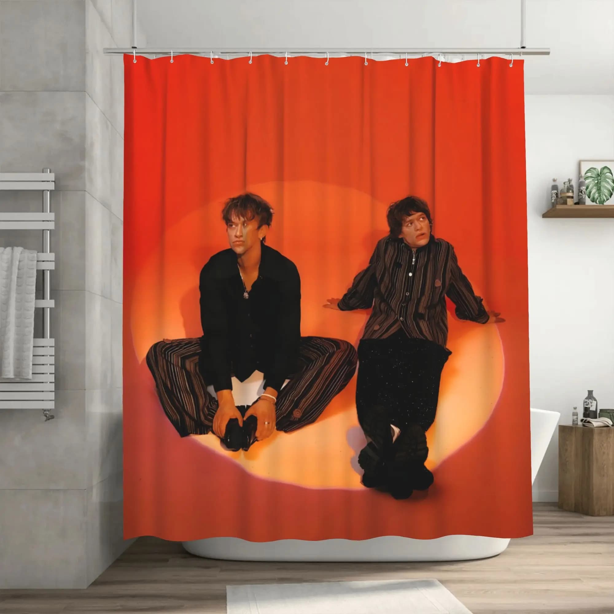 Tenda da doccia ispirata al design alla moda con gancio, tenda da bagno staccabile, fibra di poliestere resistente, lavabile in lavatrice