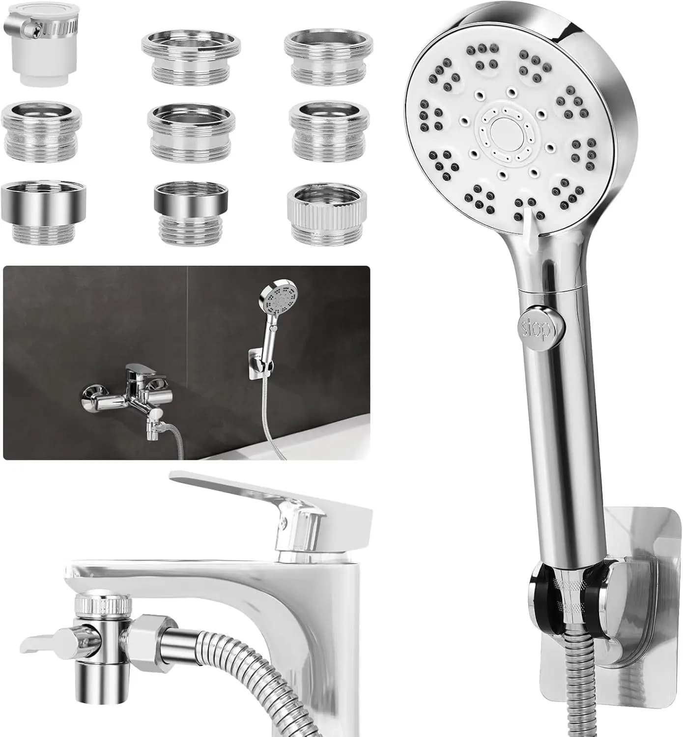 Bath Faucet with Shower and Tube 79 Inches, Faucet Accessories Set with Sprayer (8 Adapters) for Bathroom and Garden