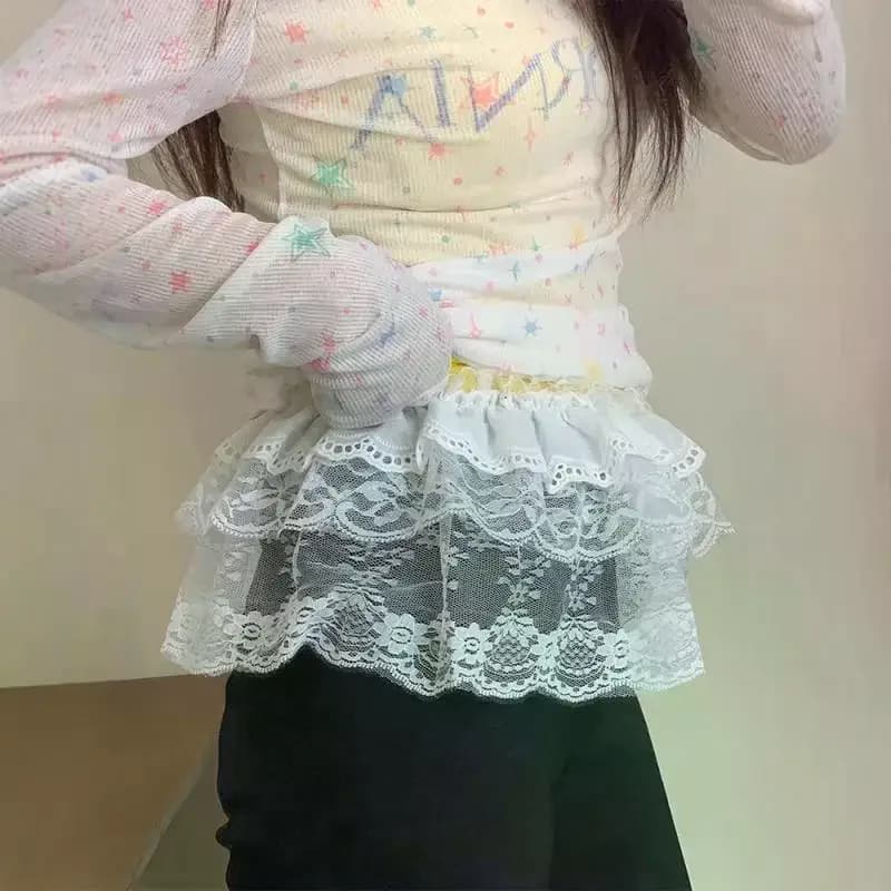 Irregular skirt in Fashion Lace, White Lace Tent with Flowers, Half Length skirt on the Net, Women's Summer Jeans Decoration