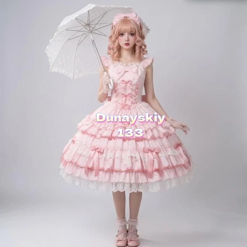 Womens Japanese Kawaii Lolita Princess Dress Layered Fluffy Skirt Lace Bow Splicing Ballet Harajuku Cosplay Outfit Comic Con