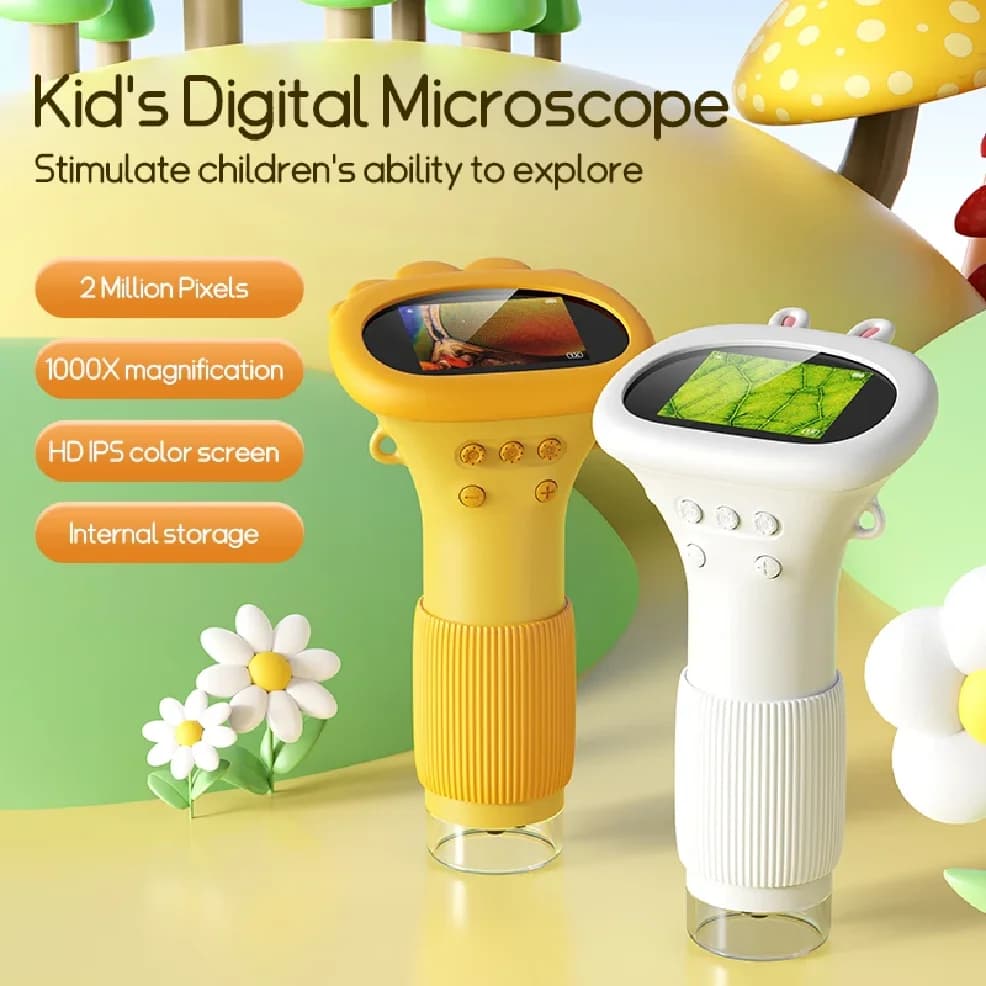 Microscopio Tascabile Mini da 2.0 Pollici 1000X, Utensili per Esperimenti Scientifici per Bambini, Microscopio da Laboratorio Portatile, Giocattolo STEM per Bambini da Esterno