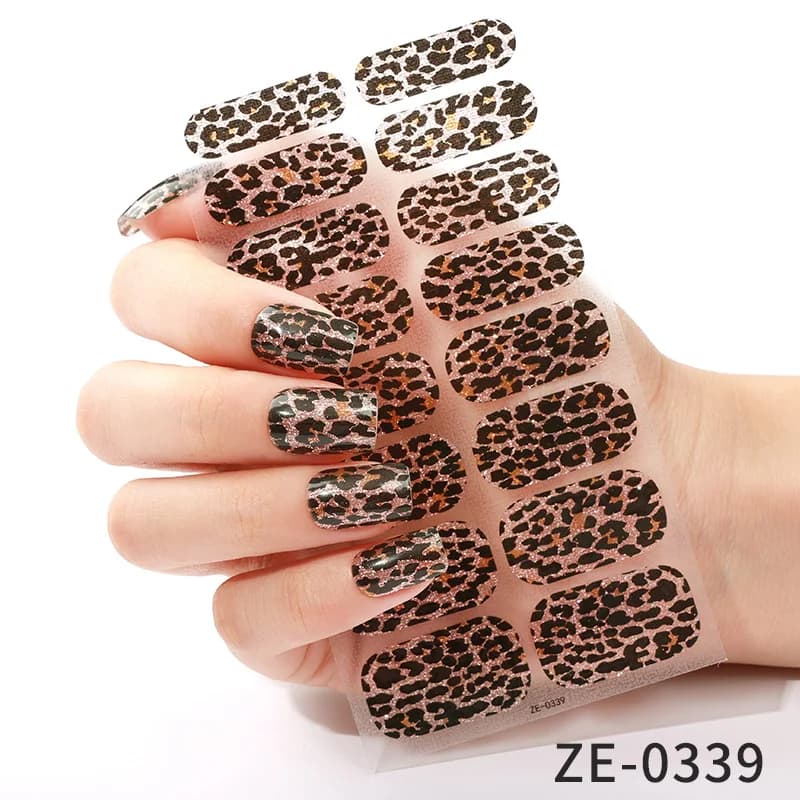 16 punte Nuova stampa leopardata Cambio graduale Cipolla in polvere Pellicola per smalto francese Adesivo per unghie completamente curato