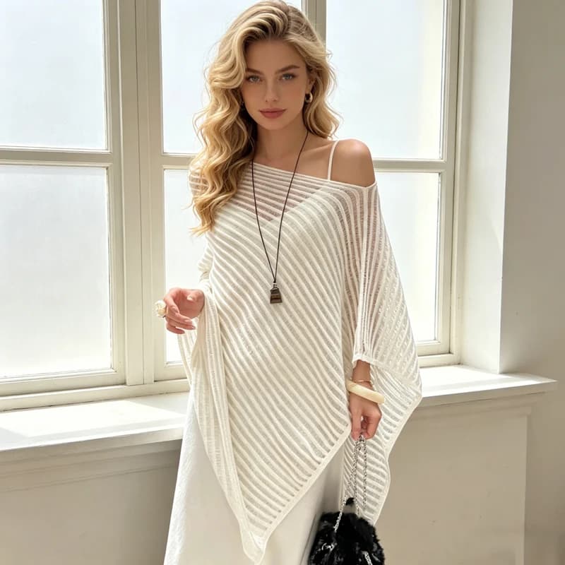 Women's Shirt Irregular Hollow See Through Summer Bat Sleeve Loose Knit Long Shirts Women Cover Up Sunscreen Casual Shawl Cape