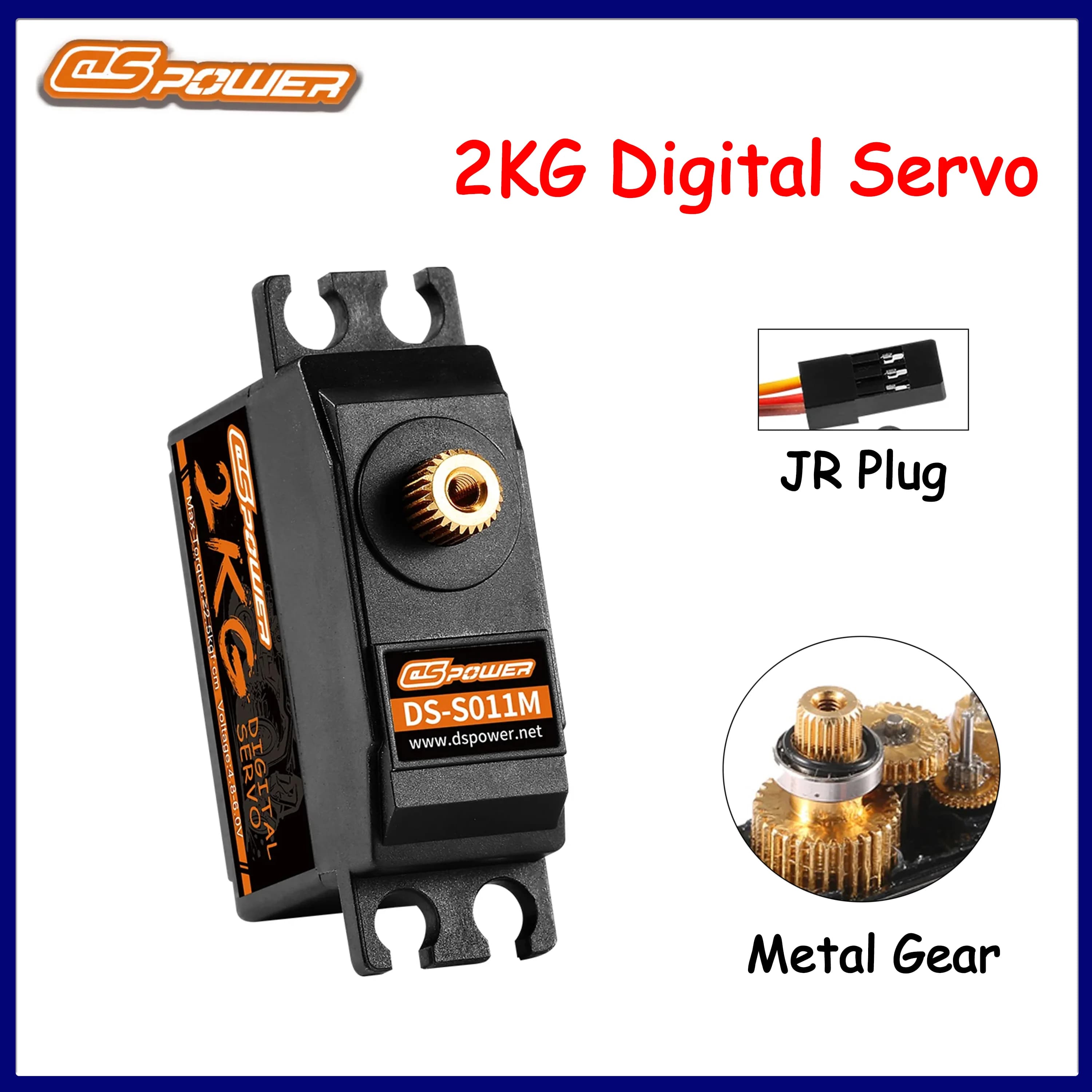 DSPOWER Servo Digitale 2KG con Ingranaggi in Metallo Impermeabile per Auto RC 1/12, Camion, Carri Armati, Cingolati, Elicotteri, Aerei, Barche, Accessori Giocattolo Wltoys