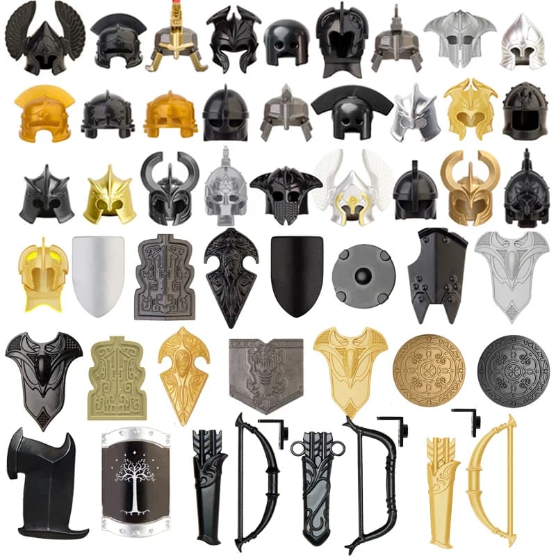 Armi MOC medievali Building Block Military Knight Figures caschi scudi archi frecce giocattoli film fantascienza serie mattoni