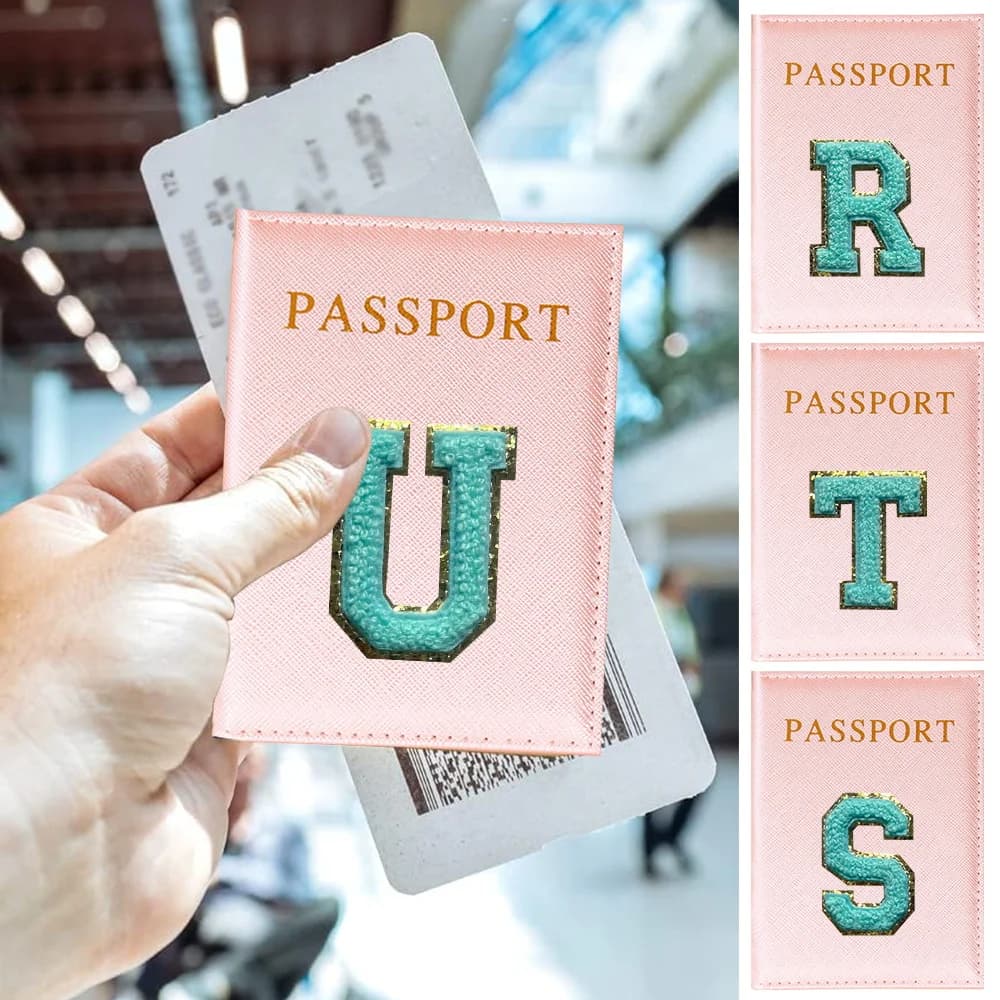 Porta Passaporto Serie Lettere Verdi, Accessori da Viaggio Aereo, Custodia per Documenti, Portafoglio Portatile per Carte Bancarie e Passaporto in PU