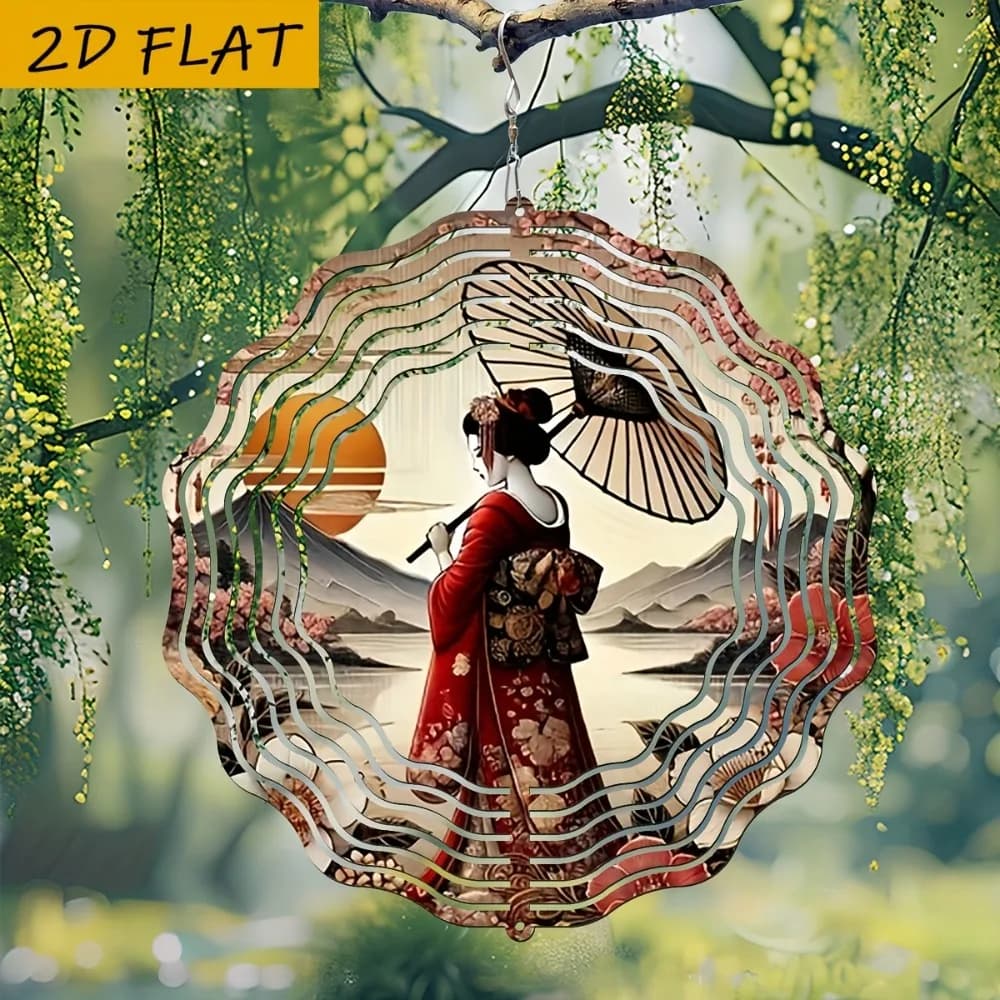 Japanese Wind Chime Metal Wall Art 360 Rotating Garden Decor Terrace Home Gift Lakeside Sunset