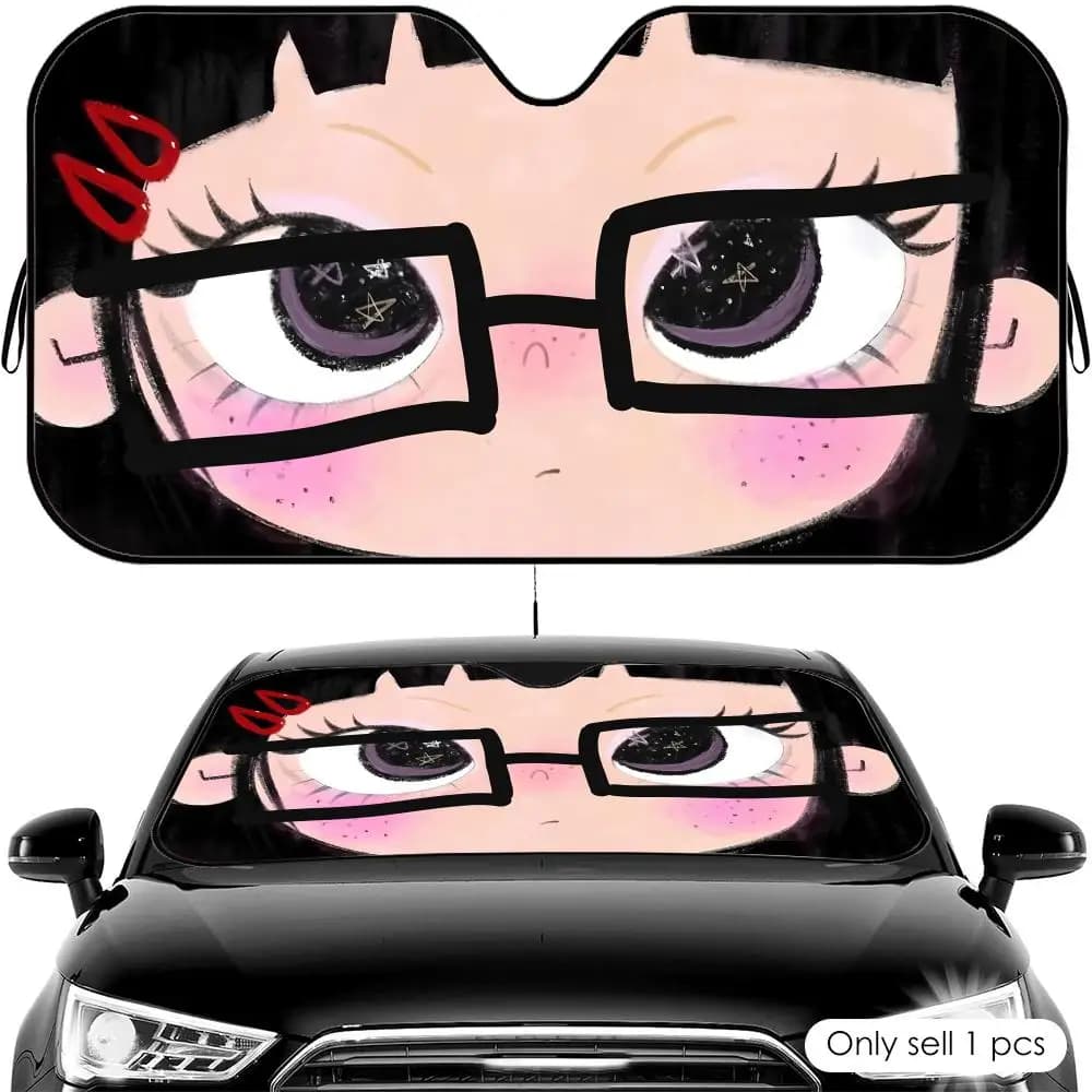 Parasole per Auto con Occhi Cartoon, Protezione UV e Isolamento Termico, Copertura Universale per Parabrezza