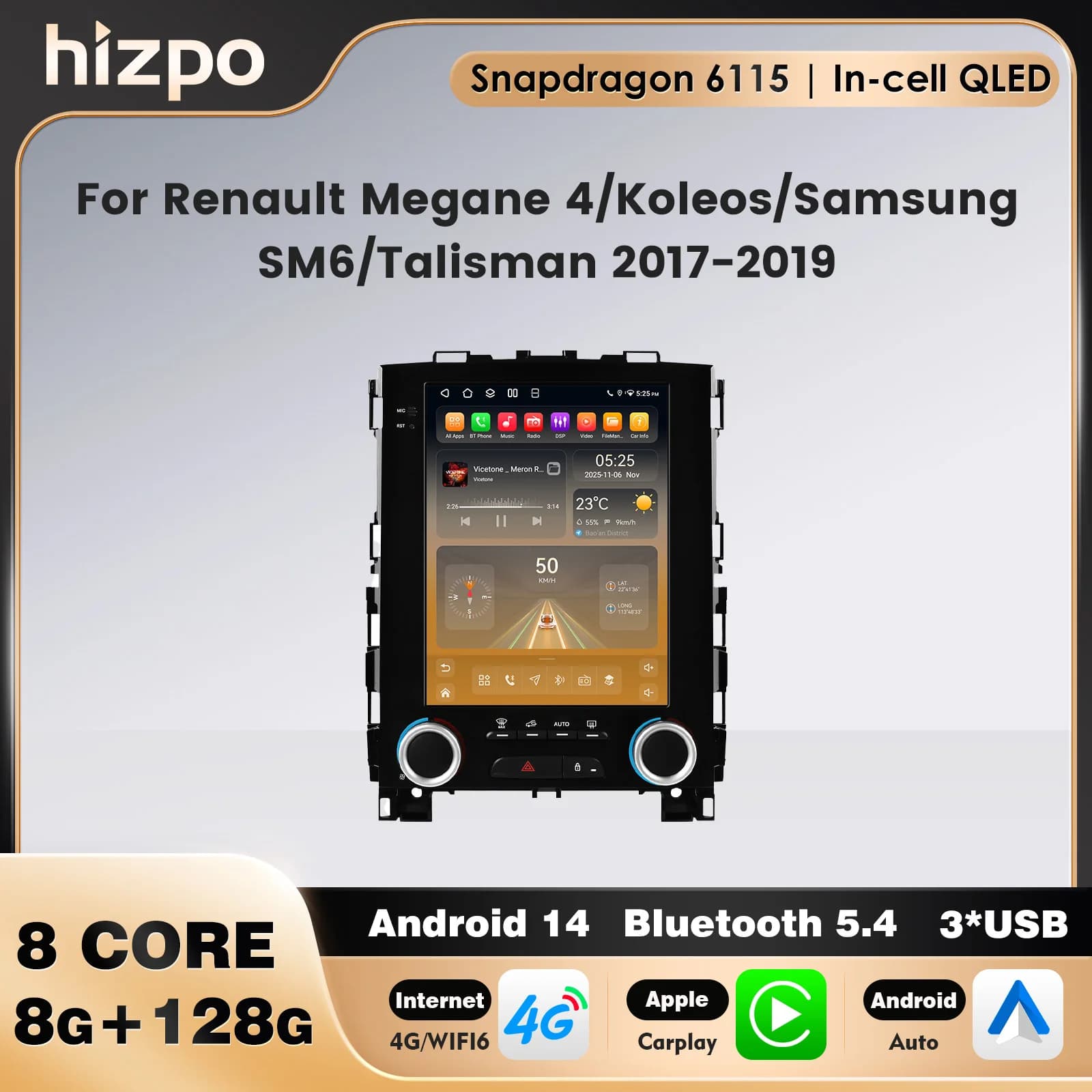 Autoradio 4G-LTE Android Auto Snapdragon 6115 AI Multimedia Carplay per Renault Megane 4/Koleos/Samsung/SM6/Talisman 2017-2019