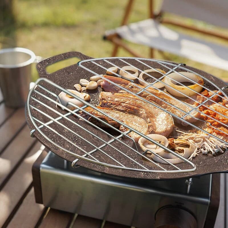 Griglia per barbecue da esterno in acciaio inossidabile, griglia a vapore, padella per barbecue da campeggio, griglia anti-scottatura per drenaggio carne