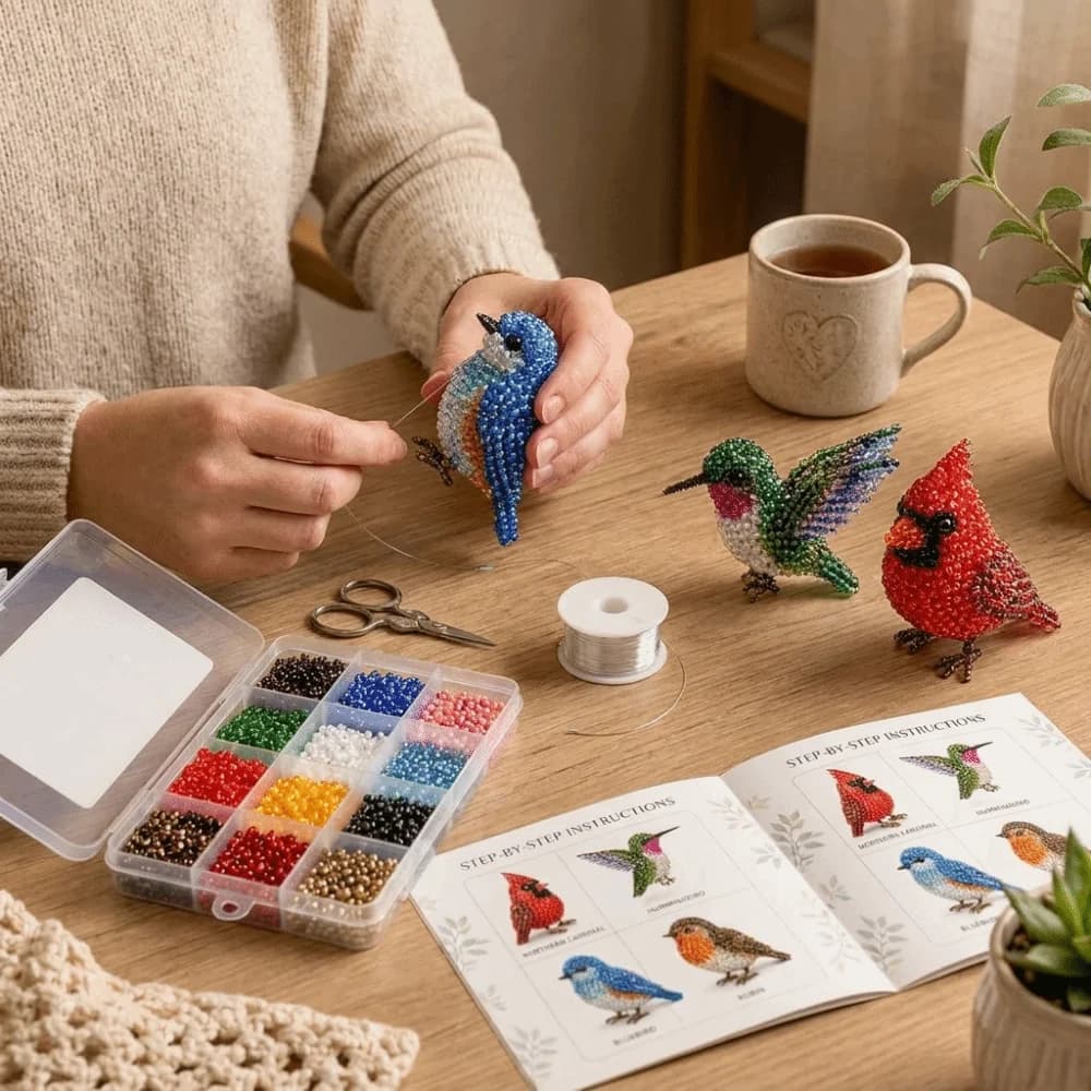 Handmade DIY Animal Bead Embroidery Kit Colorful Mini Beadwork Art Craft Set Tiny Educational 3D Bead Pet Keychain Making Kit