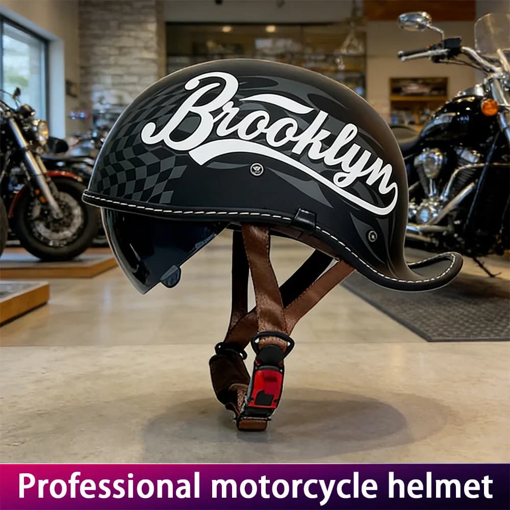 Retro Moto Helmet with Rear visor, Half Casco Custom for Cruiser Motorcycle, Vintage Style, Motorbike Copricapo for Tourism