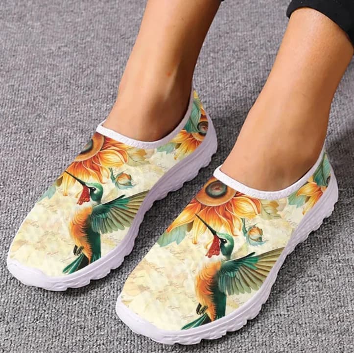 Hummingbird Sunflower Print Loafers Bird Mesh High Quality Sneakers Women Men Casual Fashion Custom Made Tennis Flat Couple Shoe