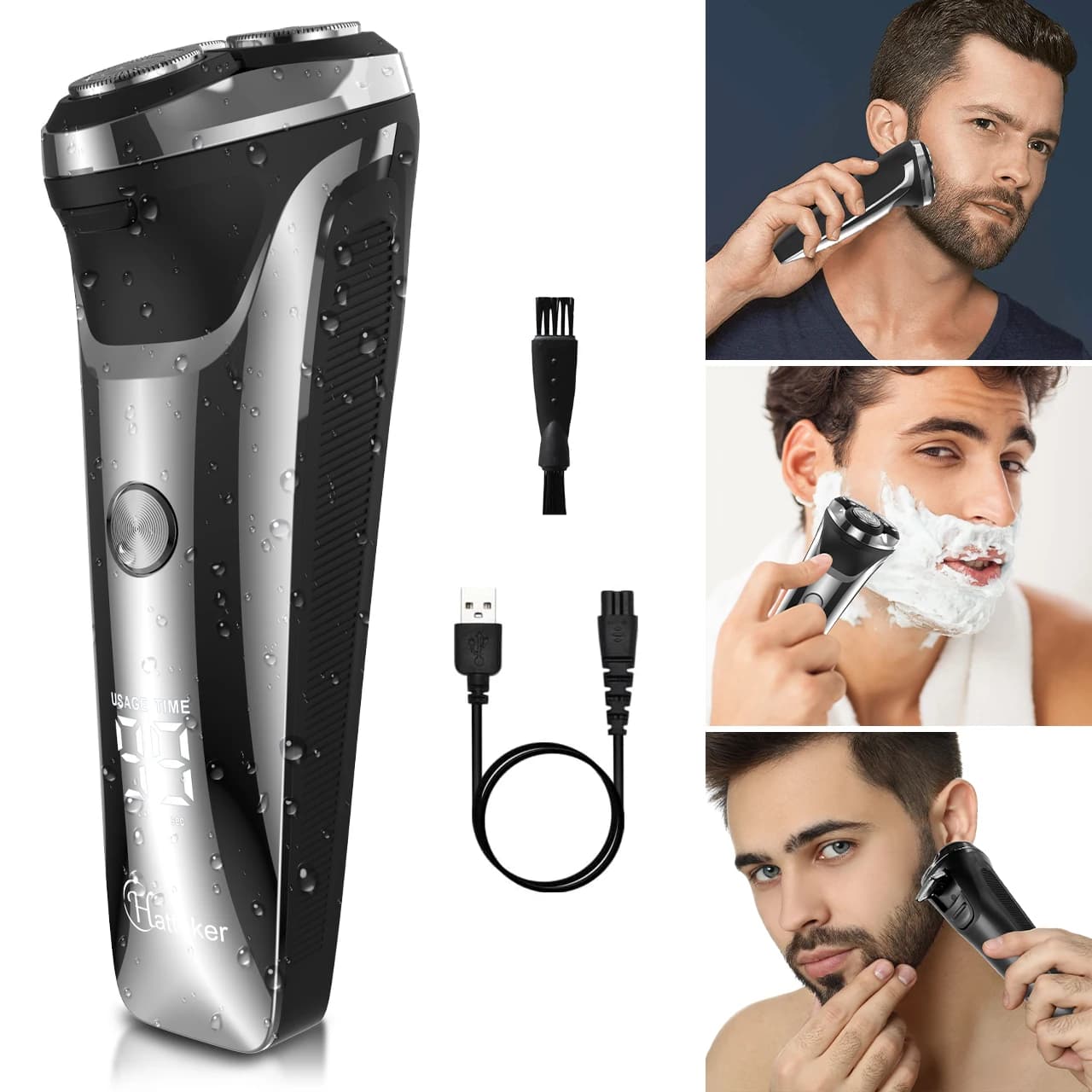 Hatteker Electric Razor Portable 3 Head Razor Intelligent for Barba Trimmer IPX6 Washing Machine Wet & Dry USB Barbary Machine HT-906
