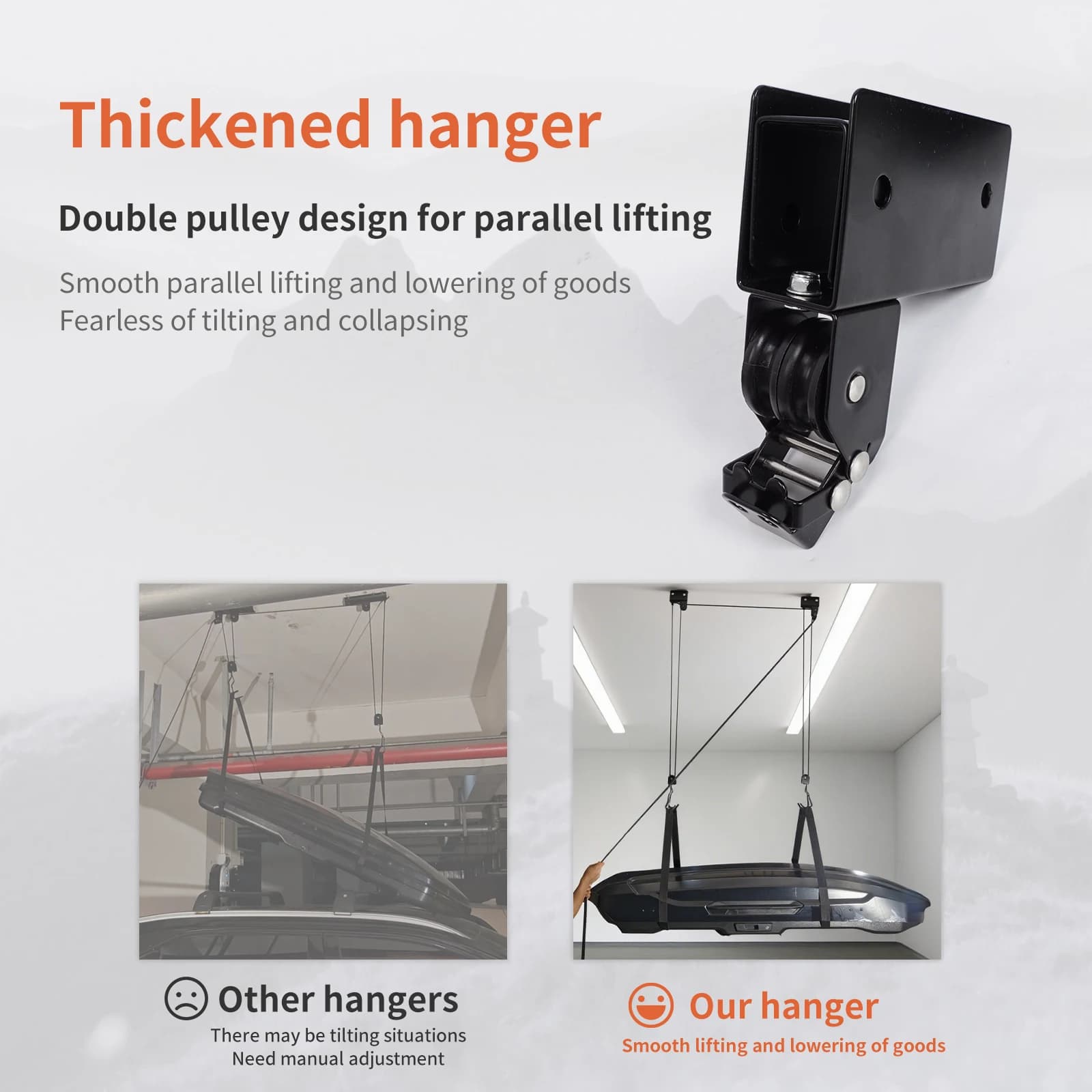 Upgraded Thickened Garage Ceiling Pulley Hoist, Heavy Duty Overhead Storage Lift Hanger for Car Roof Cargo Box, Bike, Kayak, Canoe & Ladder, Space-Saving Vehicle Gear Storage Organizer