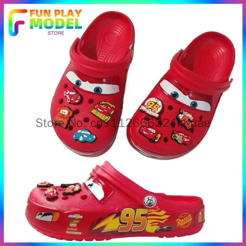 Mcqueens Pixar 95 Cars Hole Slippers Sandals Anime Cartoon Waterproof Slippers Outdoor Sand Sandals Casual Ventilate Adult