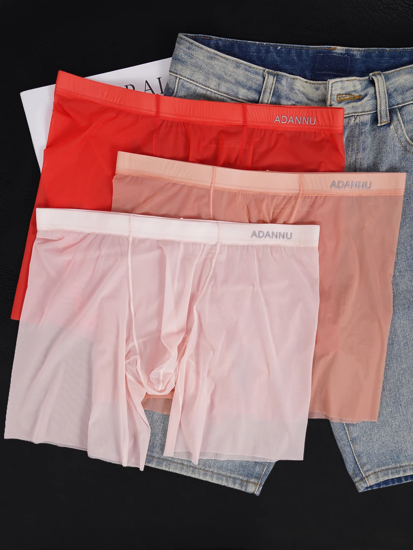3 Pezzi Boxer da Uomo in Seta Ghiaccio Trasparente a Rete, Ultra-Sottili e Rinfrescanti con Elastico in Vita, Sexy, Hot Sale, Intimo Primavera Estate
