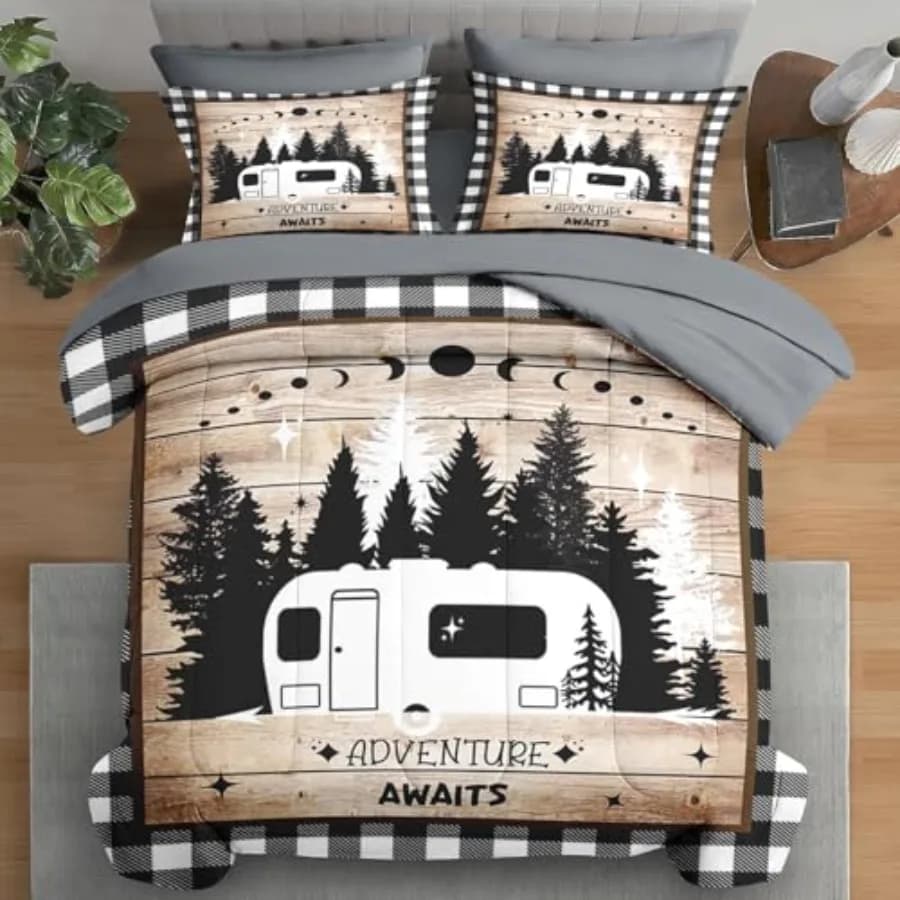 Set Copripiumino 7 Pezzi per Campeggio e Camper, Set Biancheria da Letto per Adulti e Famiglie, con Lenzuolo con Angoli, 2 Federe e 2 Cuscini Decorativi