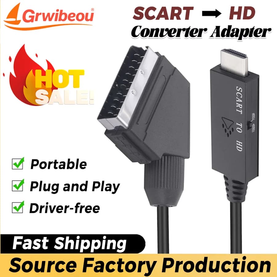 Convertitore Adattatore Video Audio da SCART a HDMI 1080P, Ingresso SCART a Uscita HDMI per TV, Sky Box, STB, Plug & Play
