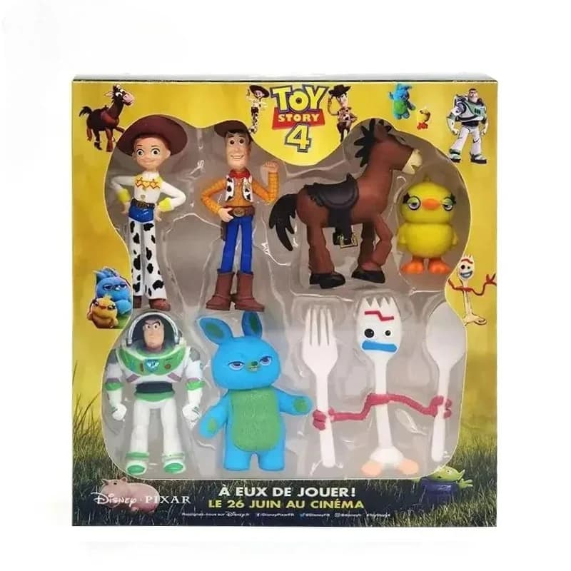 Set di 7 Personaggi di Toy Story 4, Action Figure Woody, Jessie, Buzz Lightyear, Forky, Maialino, Orso, Modellini, Statuette, Regalo di Compleanno per Ragazzi