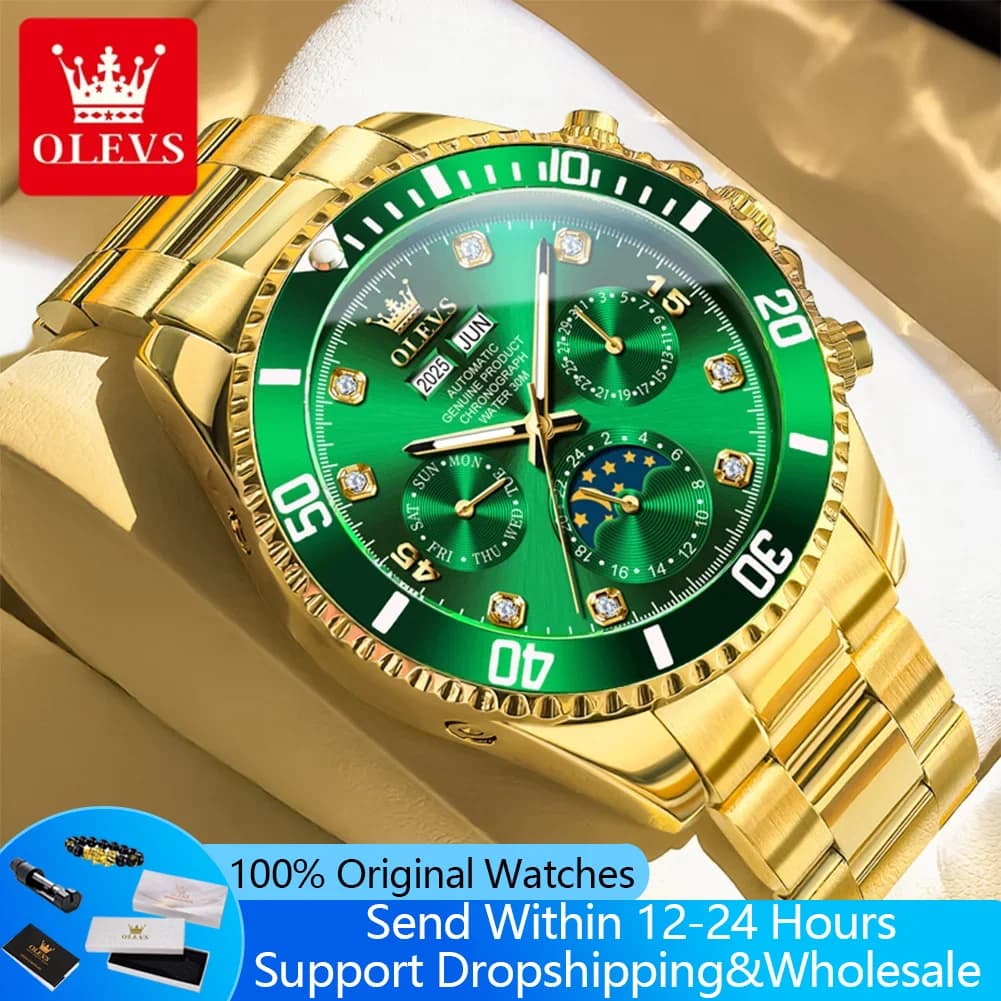 OLEVS 6729 Men's automatic watch with moon phases Men's mechanical watch Men's wristwatch with luxury waterproof 30M light date