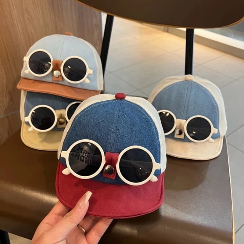 Occhiali da sole staccabili Baby Duck Tongue Cap Moda Bambini Occhiali da sole Visiere da esterno 8-36 mesi Cappello da baseball a blocchi di colore per bambini