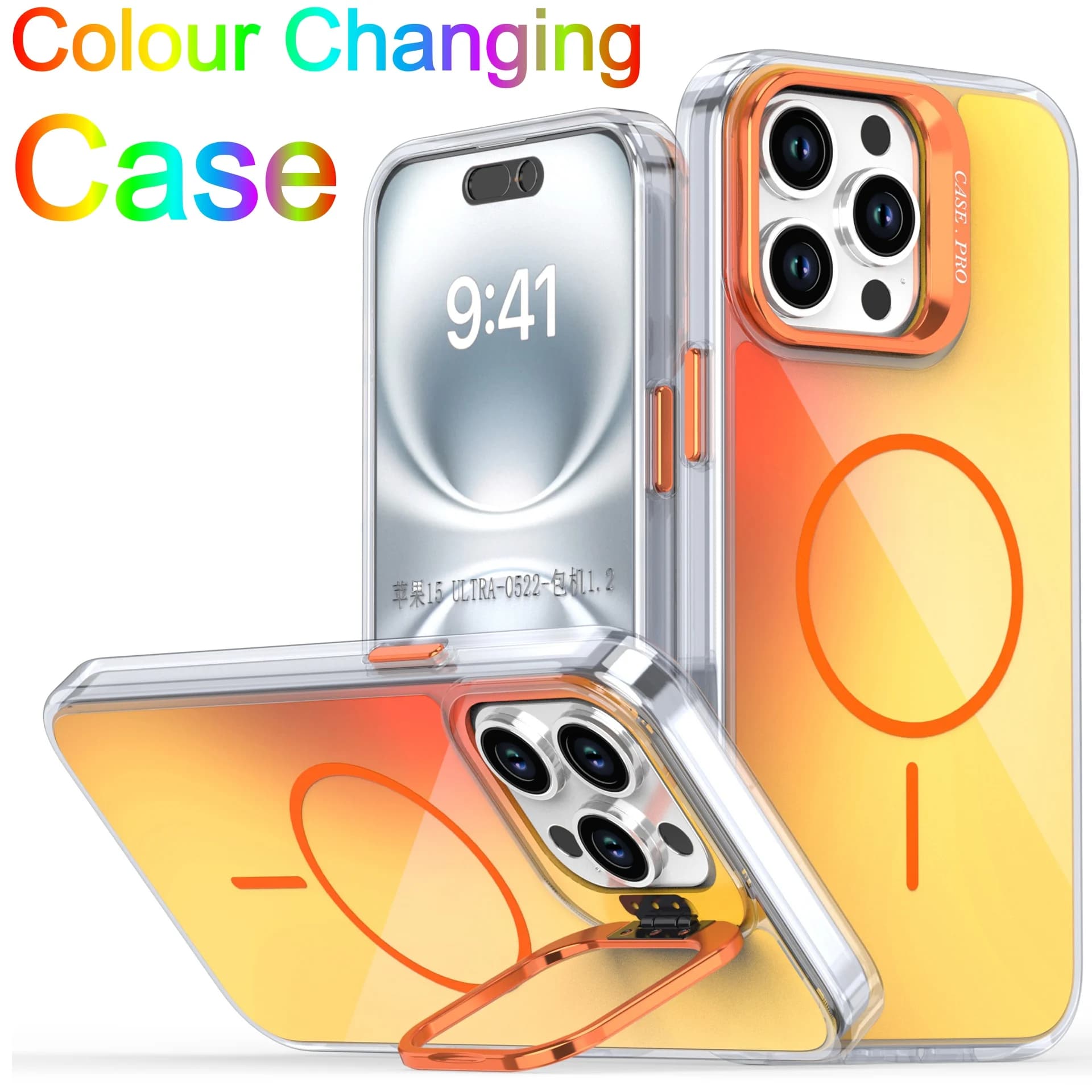 Custodia che cambia colore per iPhone 11 12 13 14 15 16 16e 17 Air Pro Max Plus, in acrilico ad alta durezza con supporto magnetico