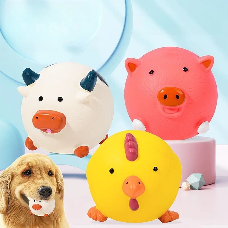 Giocattolo da Masticare in Lattice per Animali Domestici, a Forma di Testa di Maiale, Pollo o Bue, Giocattolo Sonoro Durevole e Sicuro per la Pulizia dei Denti, Accessori Interattivi per Cani