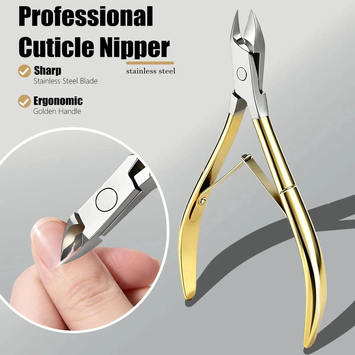 Professional stainless steel gold-plated cuticle nippers, easily remove edge hangnails/dead skin and trim cuticles.