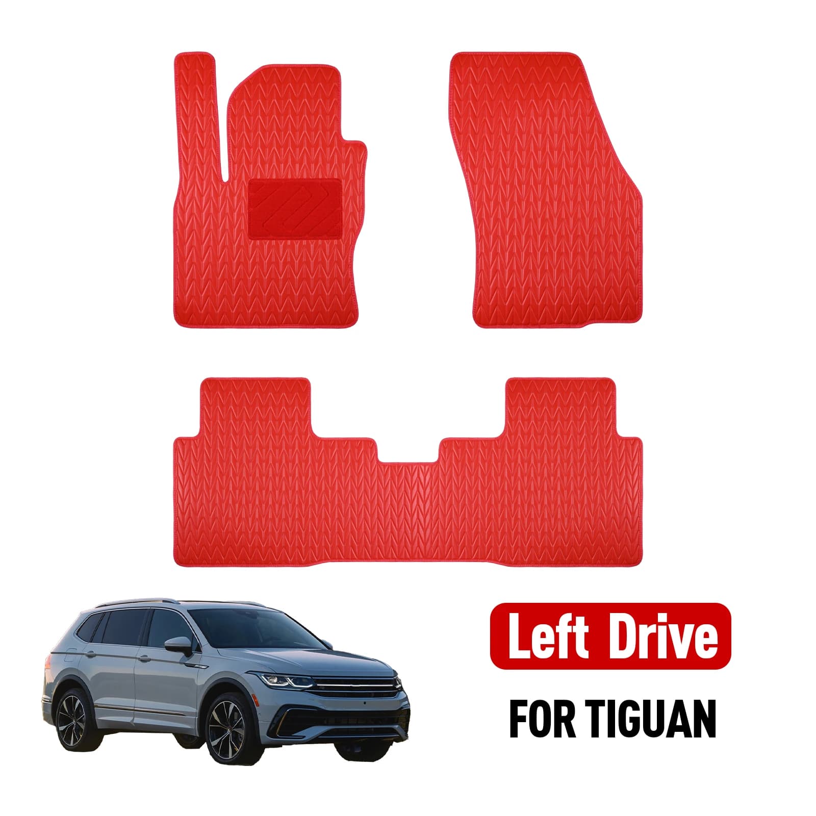 Tappetino per auto personalizzato per Volkswagen Tiguan 2018-2023 tappetini per auto antiscivolo impermeabili in pelle artificiale rossa