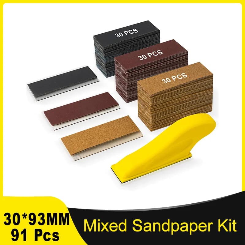 30*93MM 91 Pezzi Premium Micro Dettaglio Levigatrice Kit 3-in-1 Mini Blocco di Levigatura a Mano Grana 60-400 per Artigianato in Legno Spazi Stretti e Fai da Te