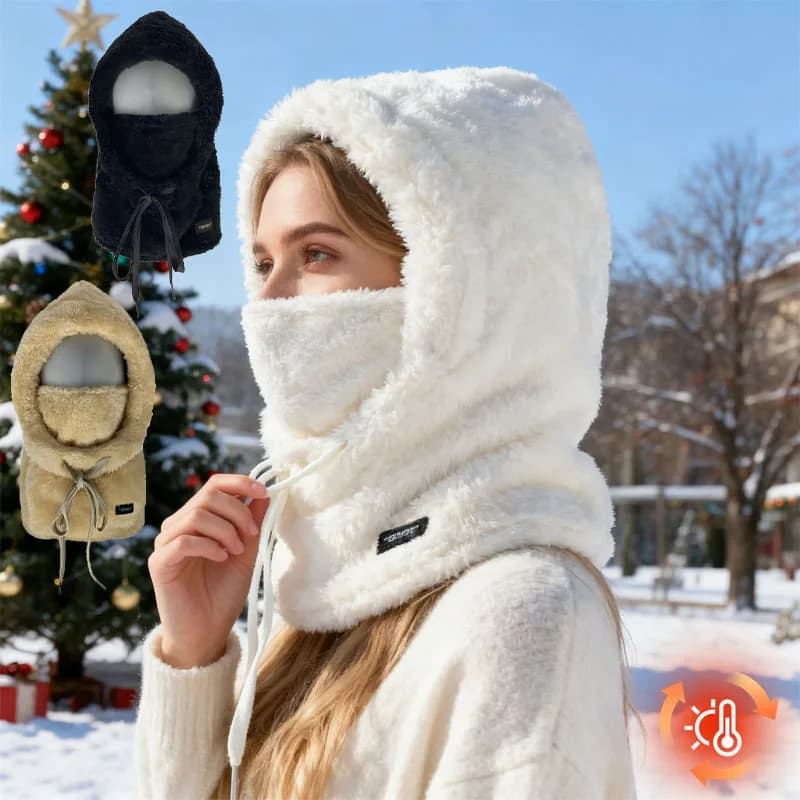Women's ultra soft winter sunshine for skiing and cycling Windproof hood with fashionable integrated ear warmer scarf