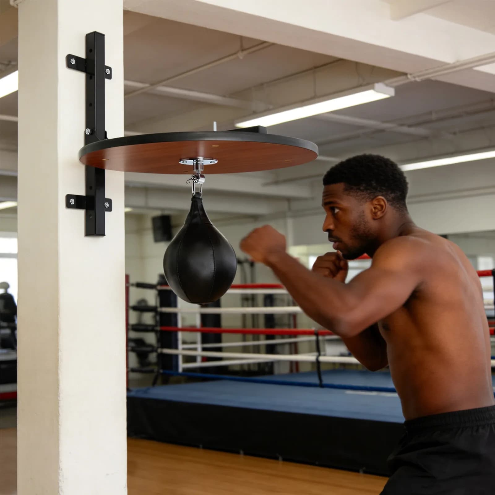 Piattaforme per Speed Bag, Sacco da Boxe con Supporto, Piattaforma per Speed Ball per Allenamento Boxe, Telaio in Acciaio con Finitura in Legno, Pompa Inclusa