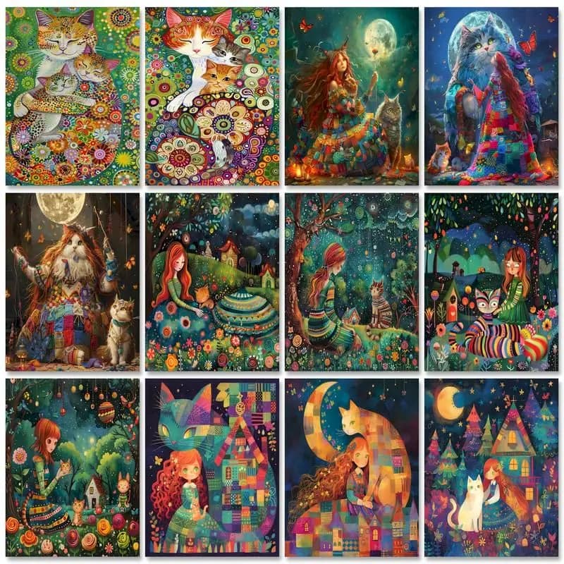 GATYZTORY Fantasy Cat Diy Frame Painting By Numbers Handpainted Oil Paint By Numbers Abstract Painting Diy Gift Home Wall Decor