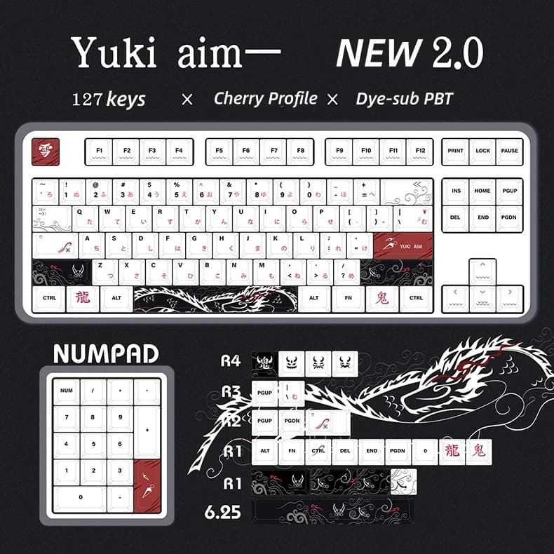 New Yuki Aim Japanese Anime Keycaps Cherry Profile PBT Dye‑Sub Custom Key Caps for 68 75 87 98 100 Cherry MX Mechanical Keyboard