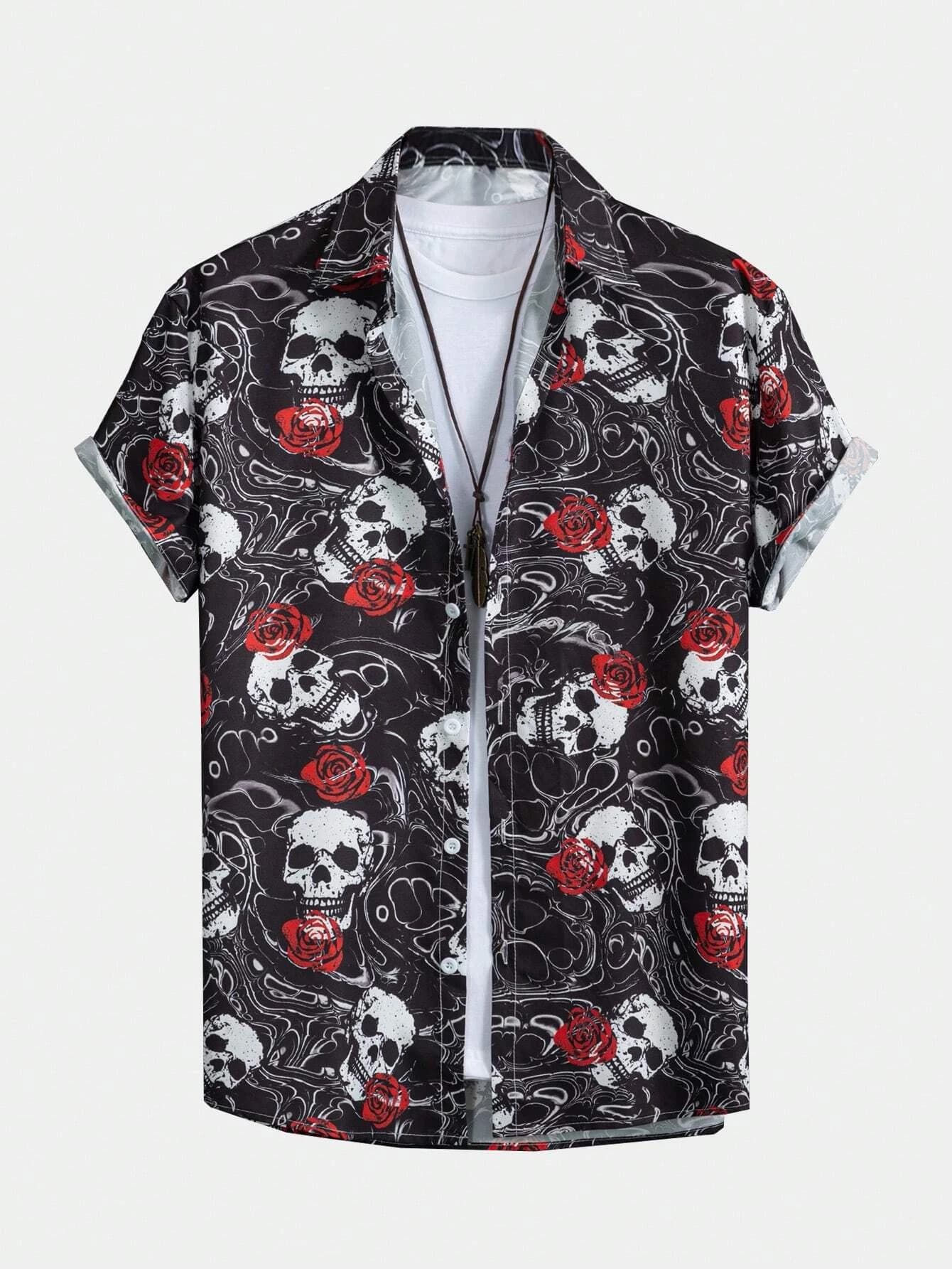 Camicia da uomo Moda Teschio Modello Stampa 3D Camicie a maniche corte Design casual Camicie a maniche corte Top con bottoni alla moda