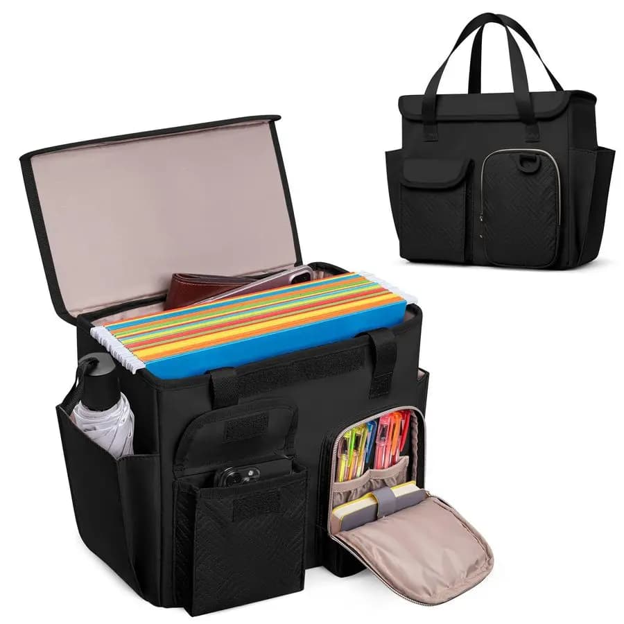 Scatola Portadocumenti con Coperchio, Borsa Organizzatrice Portatile con Maniglia, Adatta per Cartelle Appendibili Formato Letter, Nera