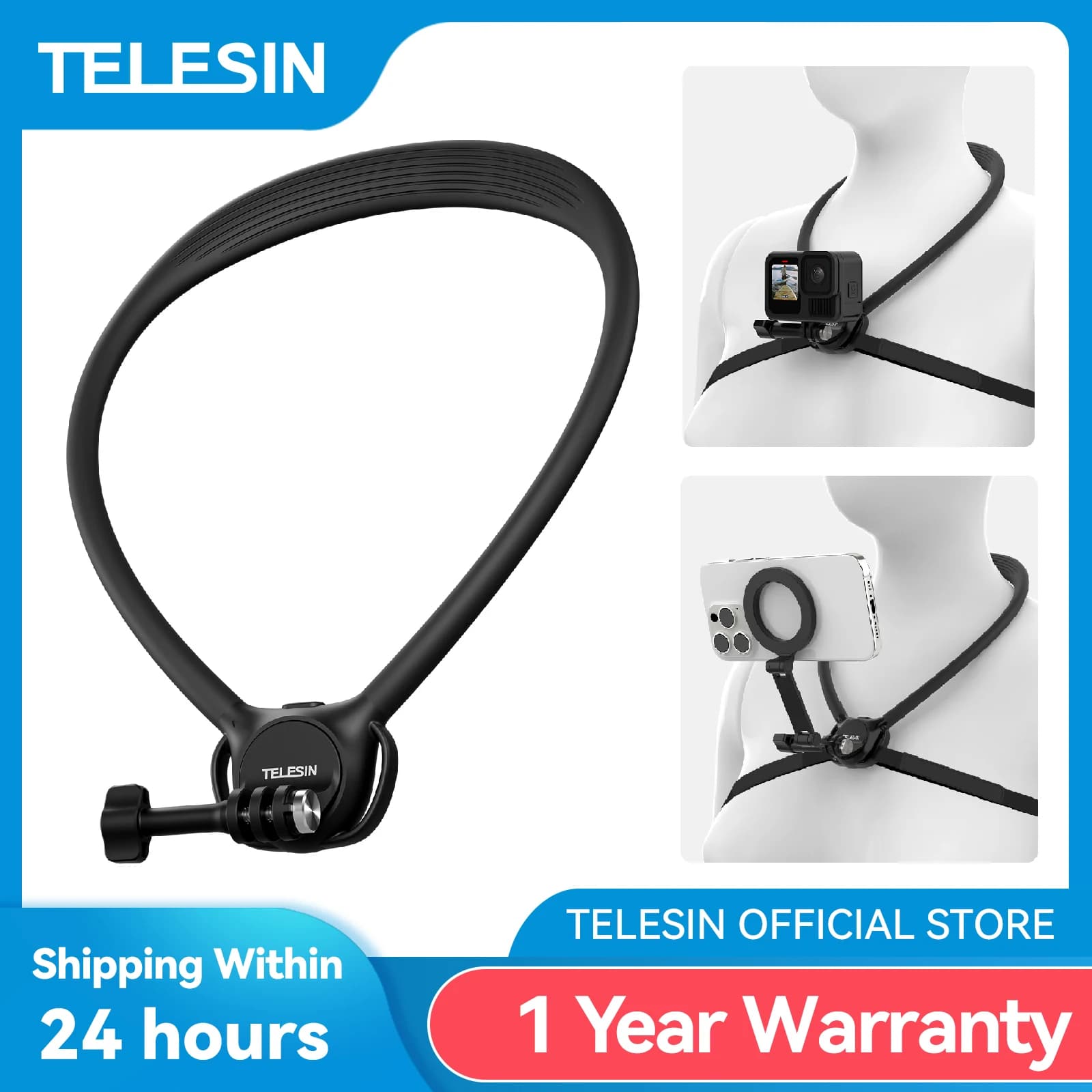 TELESIN Phone Action Camera Neck Support 2 in 1 for GoPro Insta360 DJI OSMO Action Accessories for phones with universal action camera