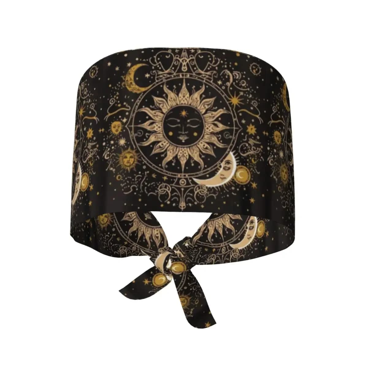 Boho Golden Crescent Moon And Sun Witch Scrub Hat Doctor Working Surgical Cap Unisex Adjustable Nursing Caps for Dentist