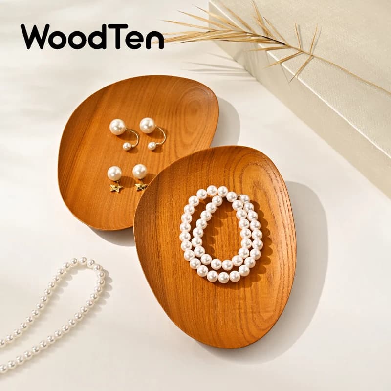 WoodTen Wood Jewelry Display Tray Ring Earring Necklace Bracelet Display Tray Counter Jewelry Viewing Tray Pearl Jewelry Plate